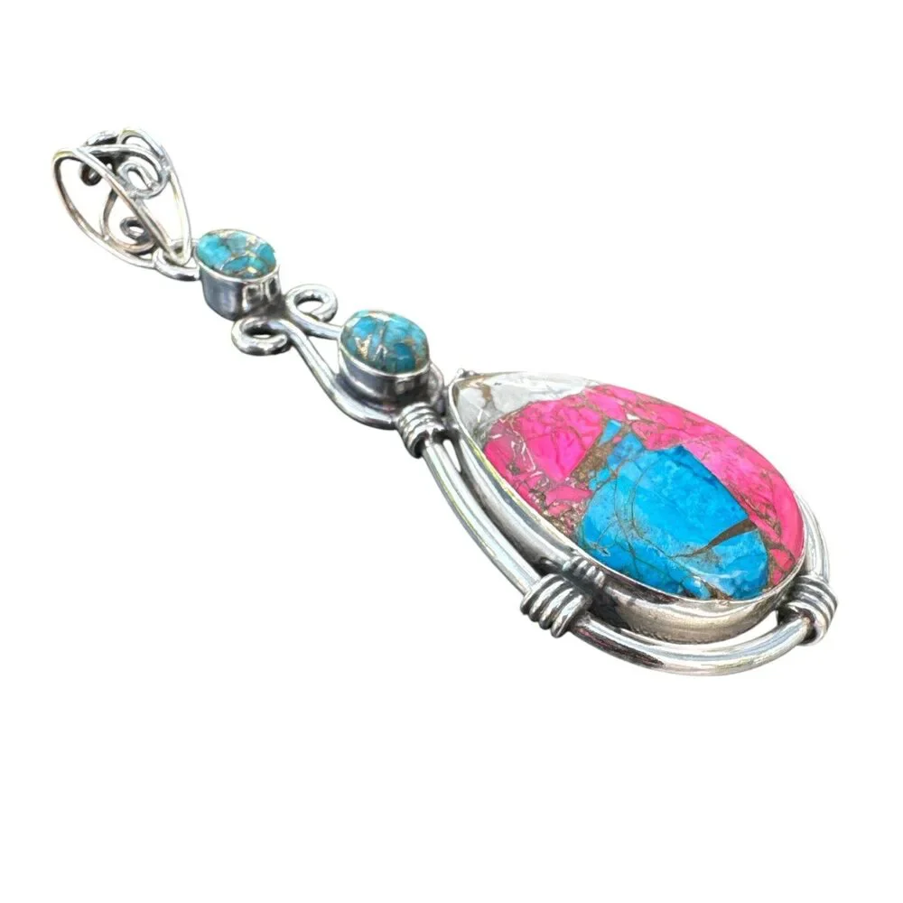 Kingman Cotton Candy Solid 925 Sterling Silver Pendant - Picture 2 of 3